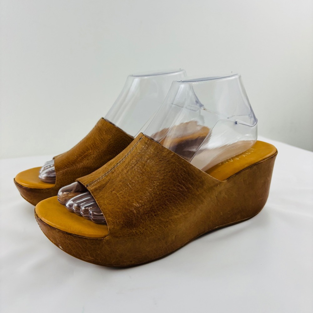 Kork-Ease Womens K28987 Leather Platform Wedge Slide Sandals Tan Brown Sz 8 | 39